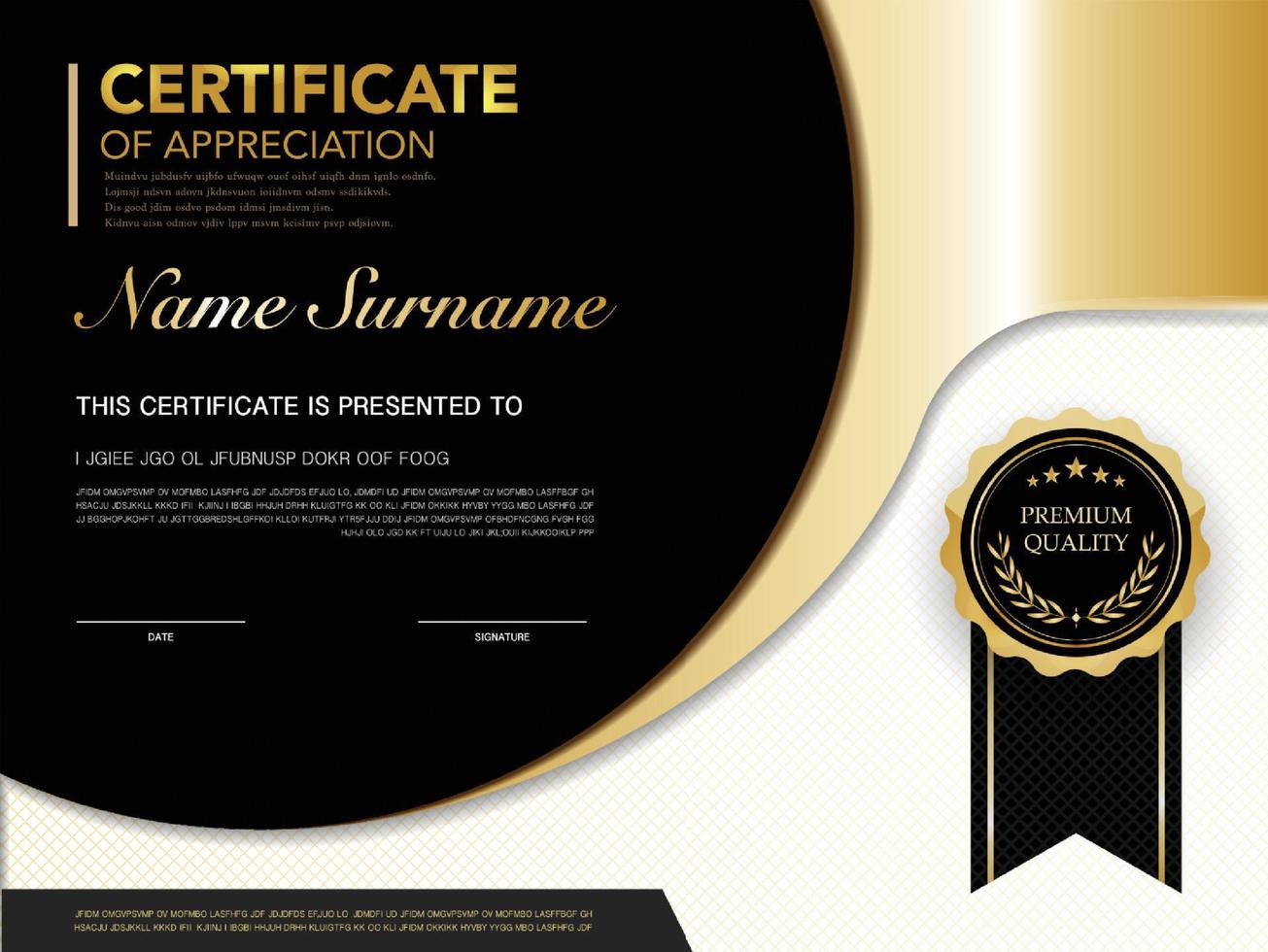 diploma certificate template black and gold color with luxury and modern style vector image