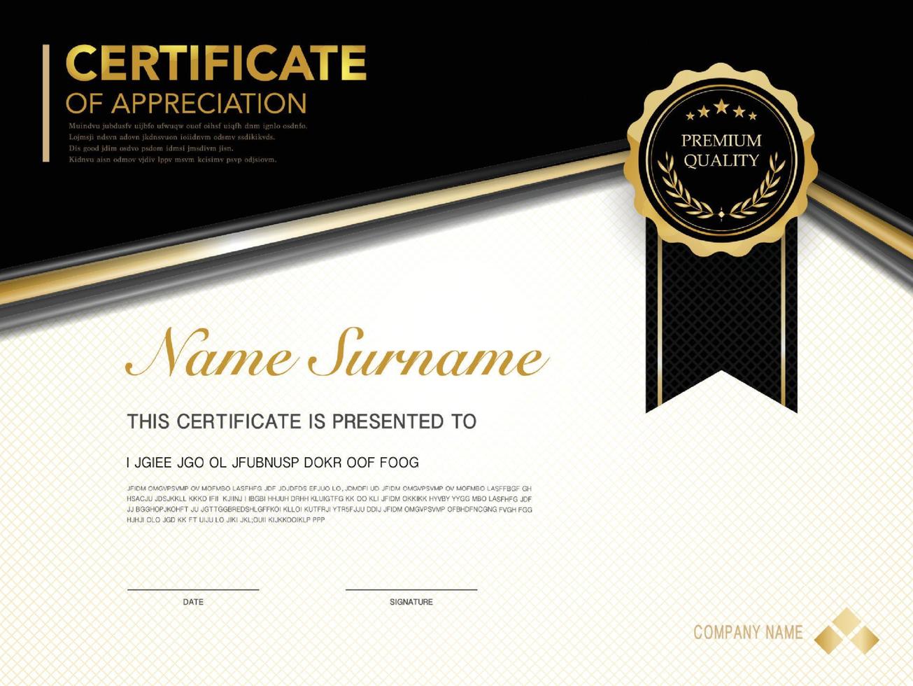 diploma certificate template black and gold color with luxury and modern style vector image