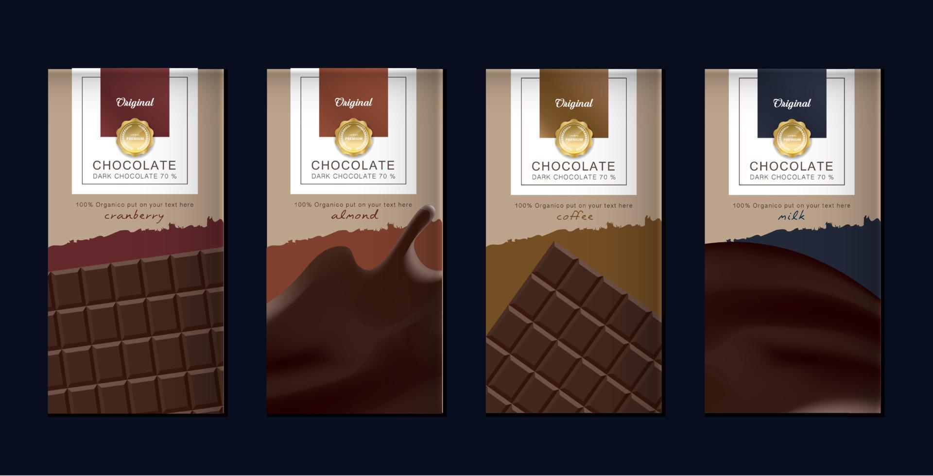 juego de empaque de barra de chocolate. plantilla de marca de producto de lujo de moda con patrón de etiqueta para embalaje. diseño vectorial vector