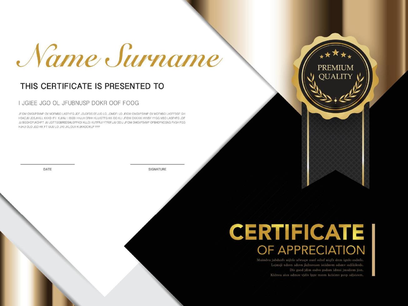 diploma certificate template black and gold color with luxury and modern style vector image