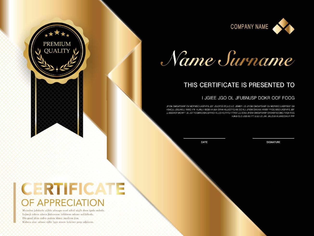 diploma certificate template black and gold color with luxury and modern style vector image