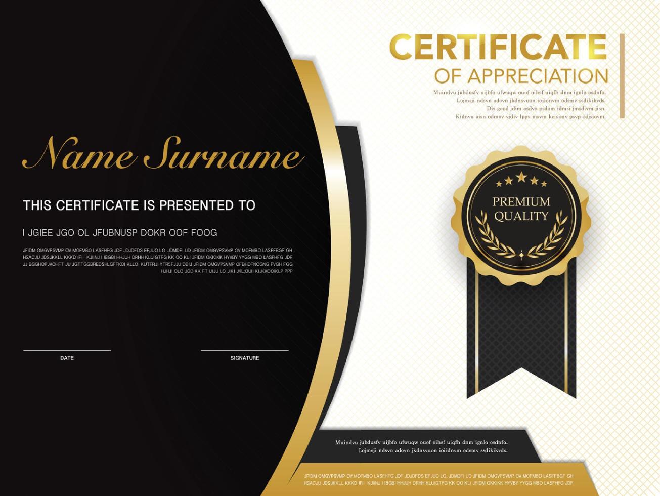 diploma certificate template black and gold color with luxury and modern style vector image