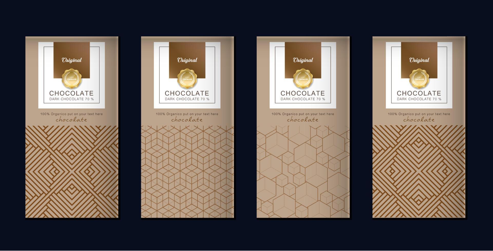 Chocolate bar packaging set. Trendy luxury product branding template with label pattern for packaging. Vector design.