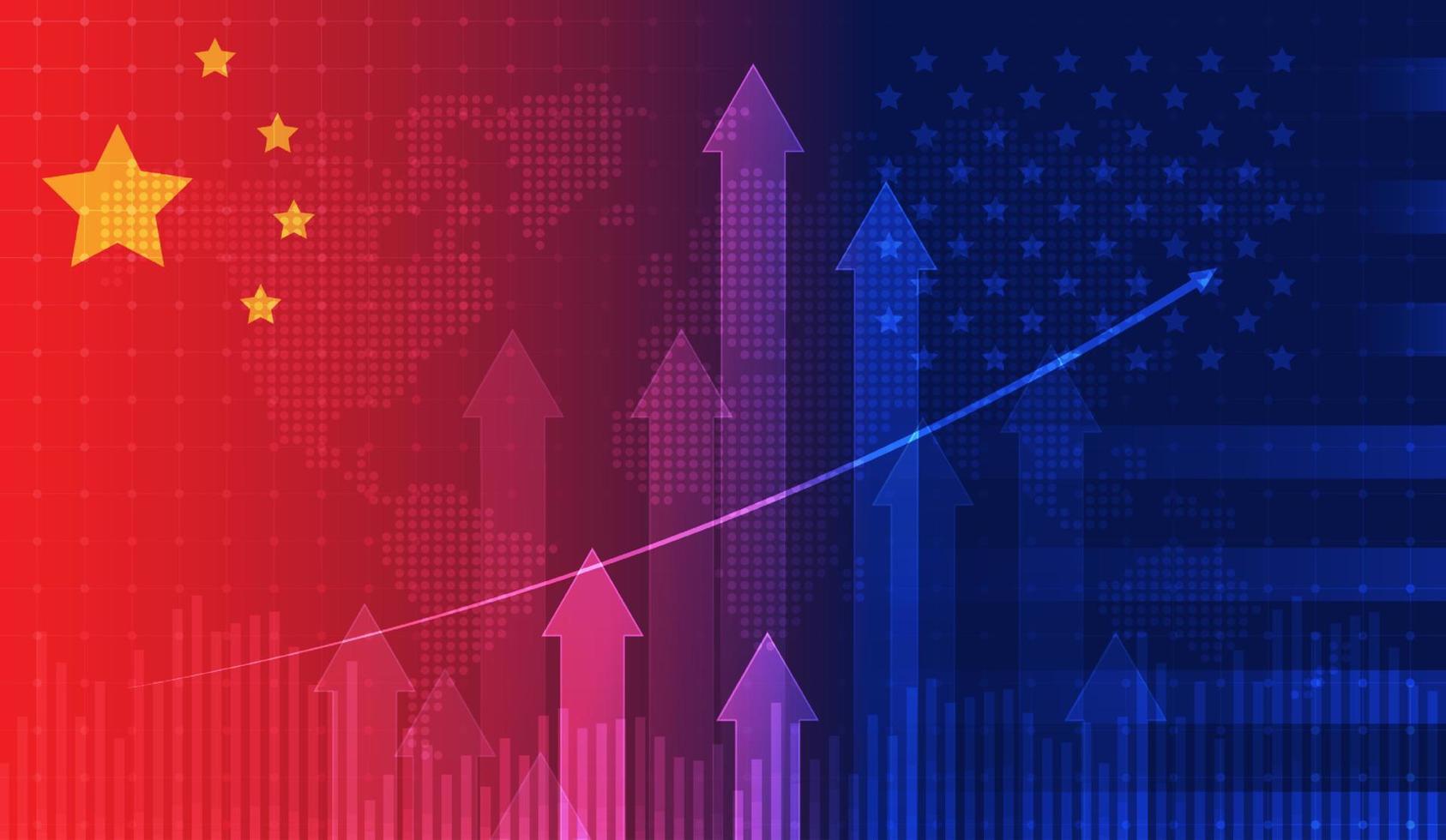 Trade war economy USA America and China flag candlestick graph Stock market exchange and graph chart business finance money investment on display board. vector design