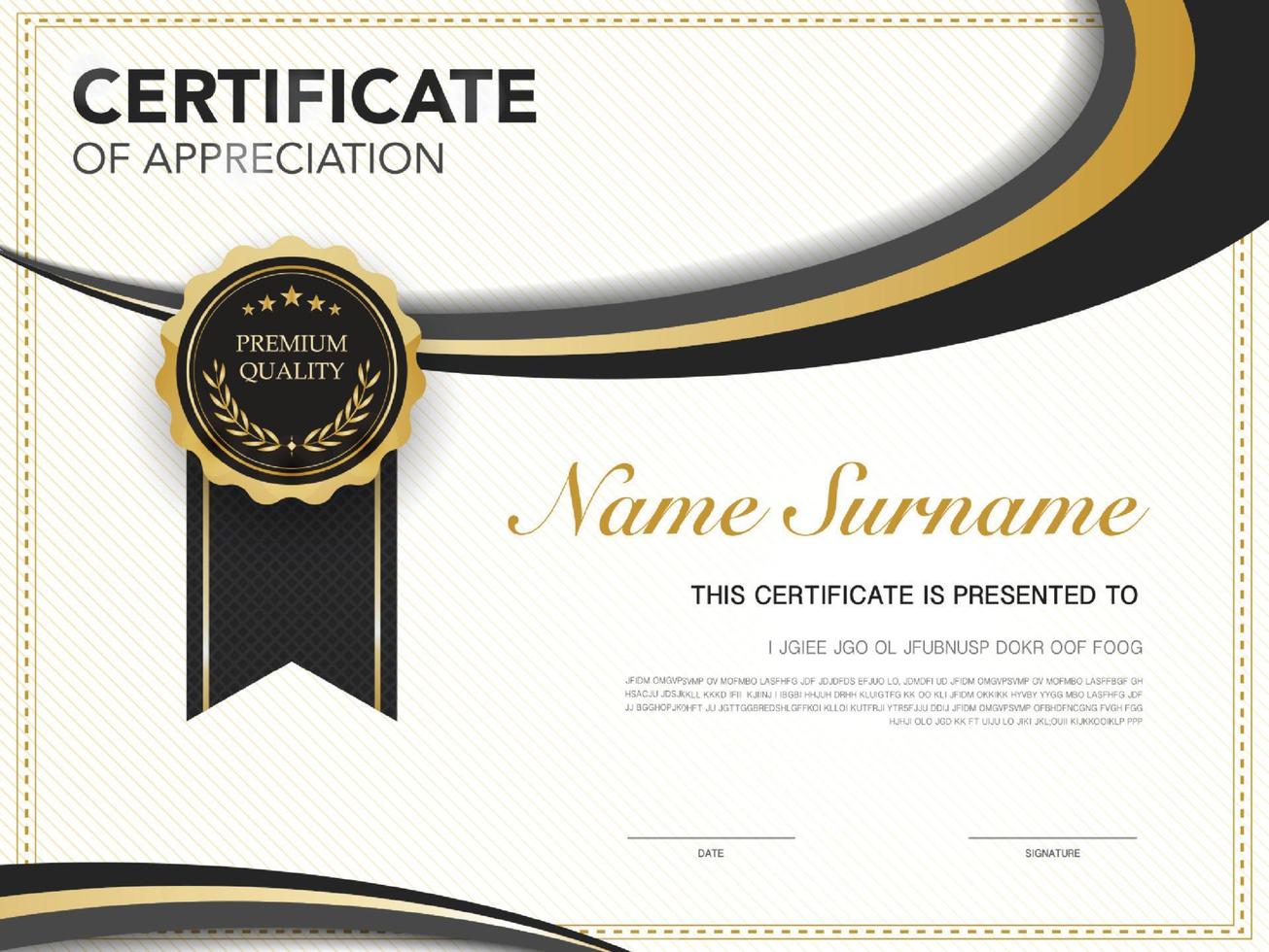 diploma certificate template black and gold color with luxury and modern style vector image, award suitable for appreciation. Vector illustration eps10