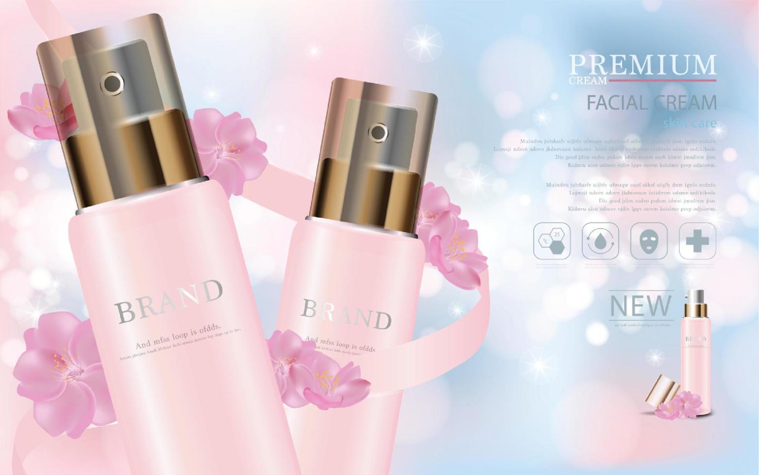 Hydrating facial cream for annual sale or festival sale. gold cream mask bottle isolated on glitter particles background. Graceful cosmetic ads, illustration vector