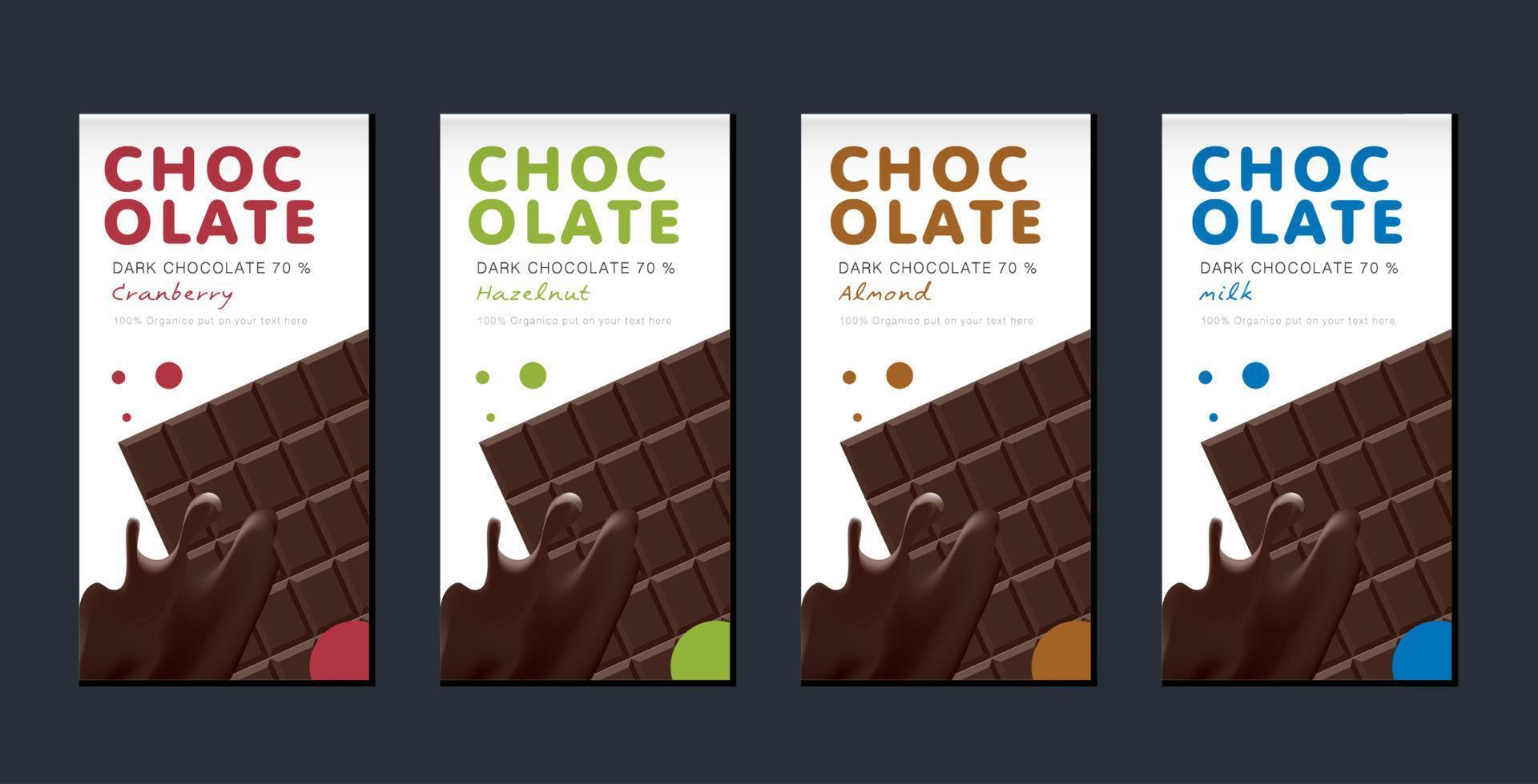 Chocolate bar packaging set. Trendy luxury product branding template with label pattern for packaging. Vector design.