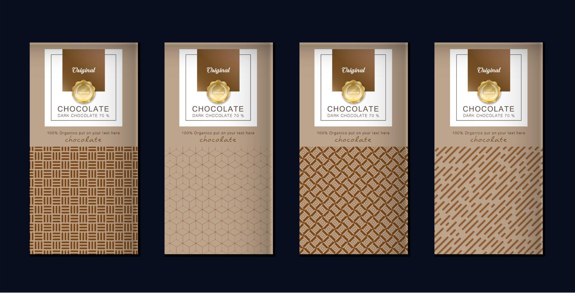 juego de empaque de barra de chocolate. plantilla de marca de producto de lujo de moda con patrón de etiqueta para embalaje. diseño vectorial vector