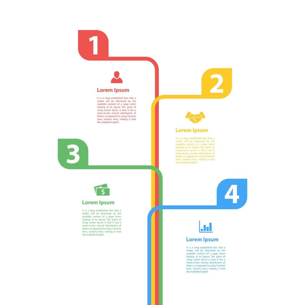 plantilla de diseño infográfico con ilustración de vector de concepto de negocio con 4 pasos u opciones o procesos representan flujo de trabajo o diagrama