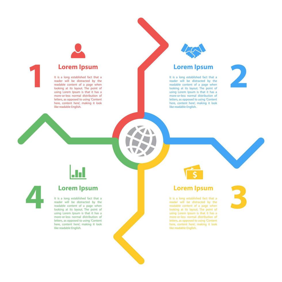 plantilla de diseño infográfico con ilustración de vector de concepto de negocio con 4 pasos u opciones o procesos representan flujo de trabajo o diagrama