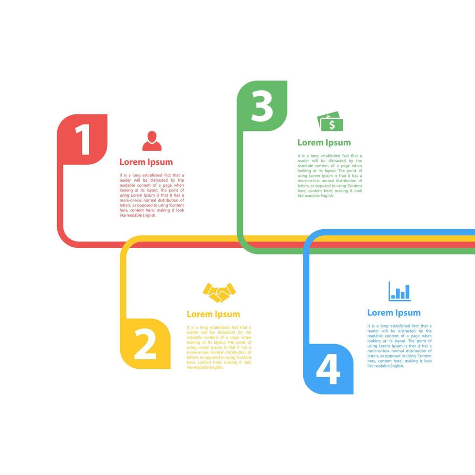 plantilla de diseño infográfico con ilustración de vector de concepto de negocio con 4 pasos u opciones o procesos representan flujo de trabajo o diagrama