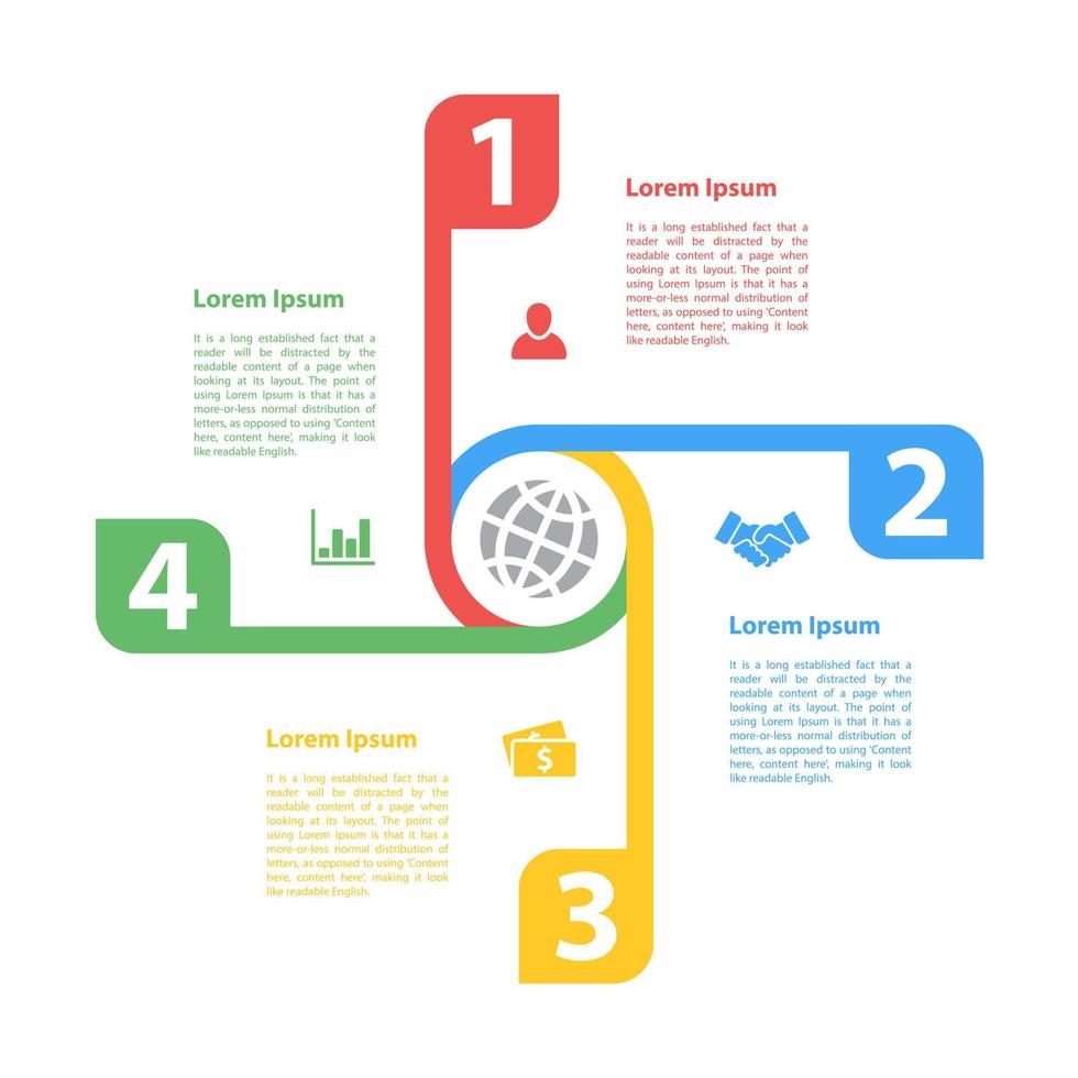 plantilla de diseño infográfico con ilustración de vector de concepto de negocio con 4 pasos u opciones o procesos representan flujo de trabajo o diagrama