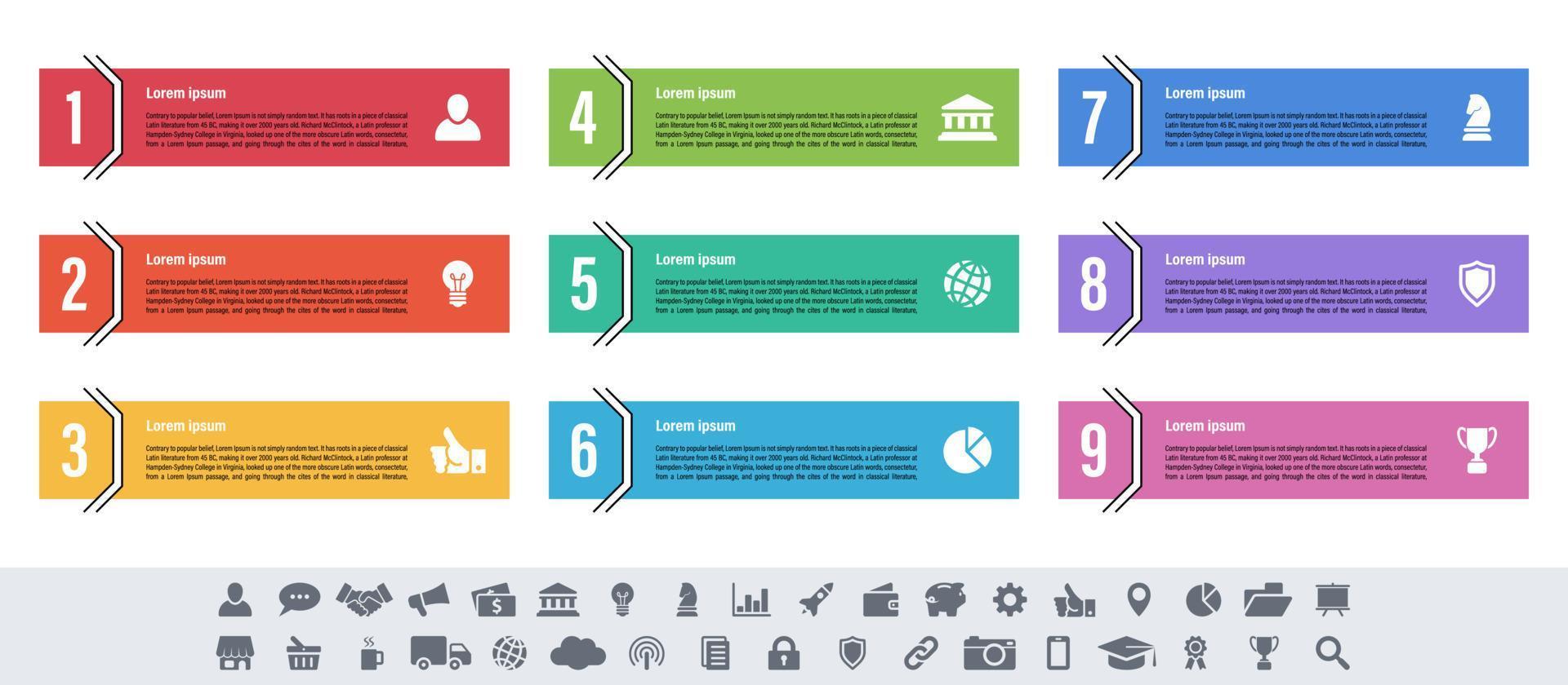 Infographic design business concept vector illustration with 9 steps or options or processes represent work flow or diagram or web button banner