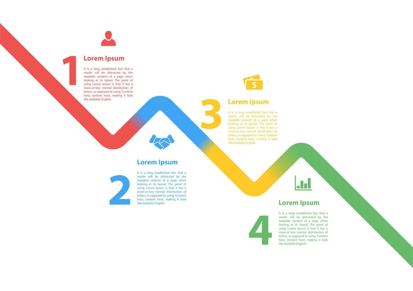 plantilla de diseño infográfico con ilustración de vector de concepto de negocio con 4 pasos u opciones o procesos representan flujo de trabajo o diagrama