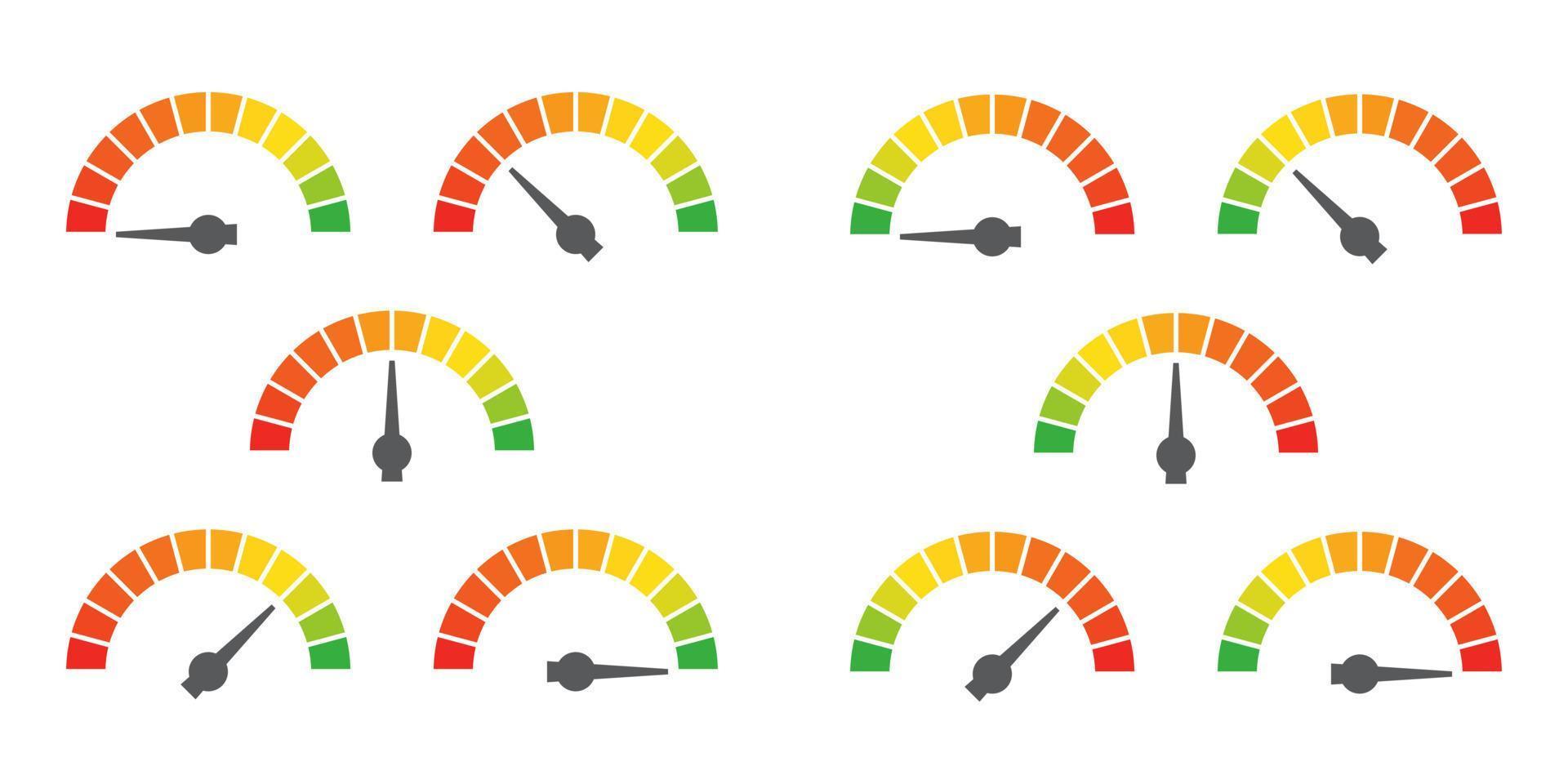 Meter sign infographic gauge element from red to green and green to red vector illustration