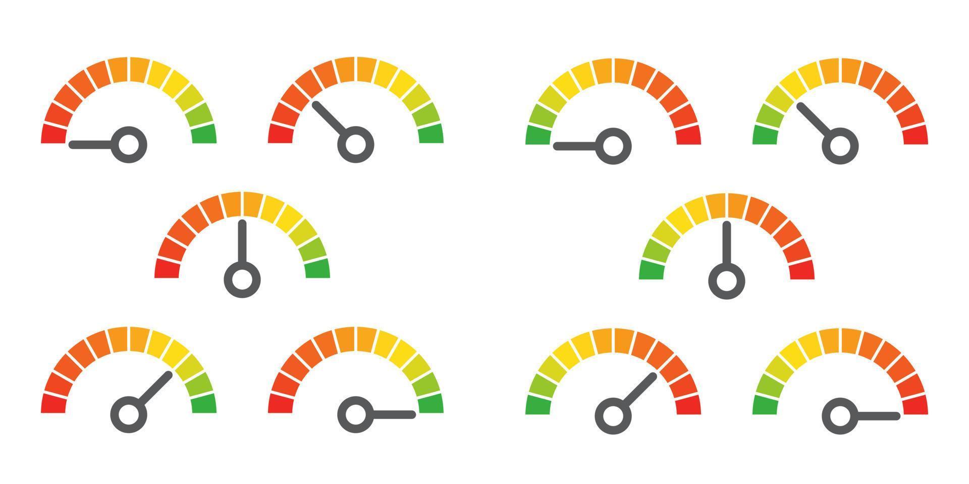 Meter sign infographic gauge element from red to green and green to red vector illustration