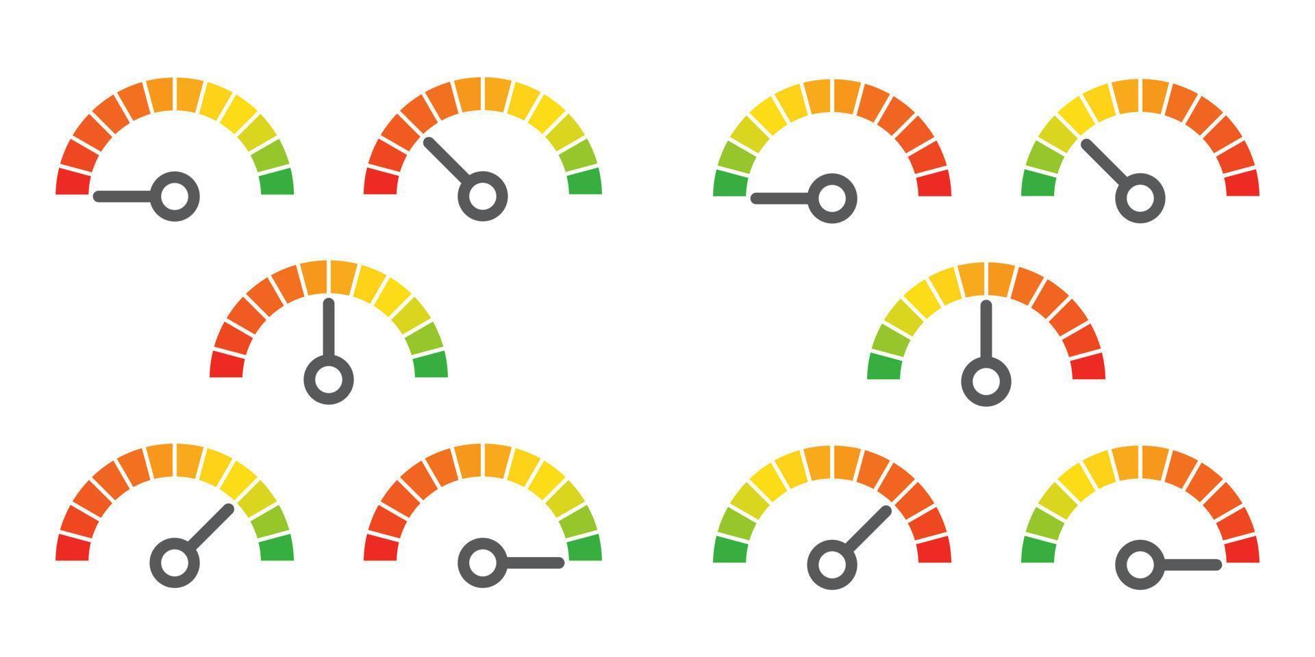 elemento de indicador de infografía de signo de medidor de rojo a verde y de verde a rojo ilustración vectorial vector