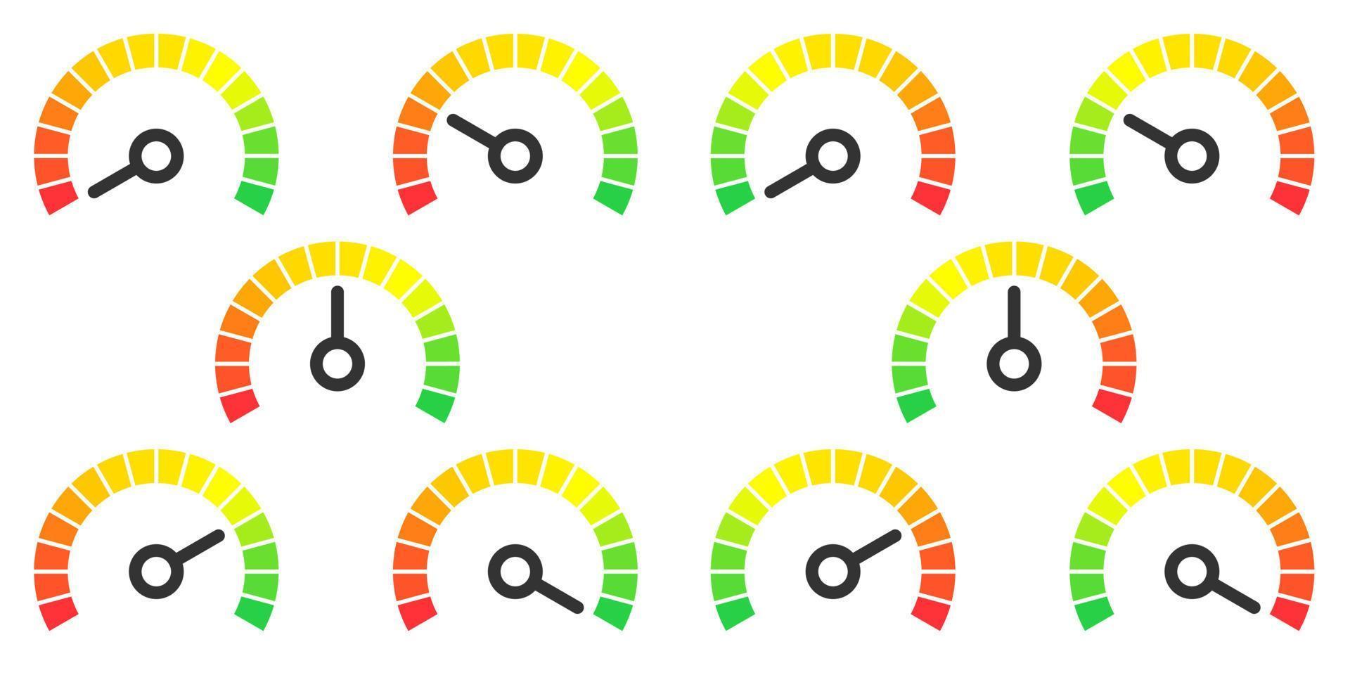 elemento de indicador de infografía de signo de medidor de rojo a verde y de verde a rojo ilustración vectorial vector