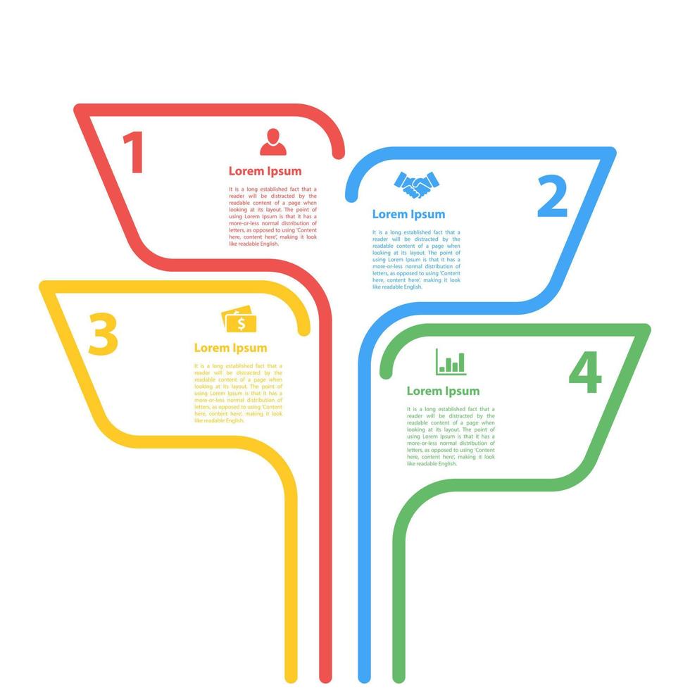 plantilla de diseño infográfico con ilustración de vector de concepto de negocio con 4 pasos u opciones o procesos representan flujo de trabajo o diagrama