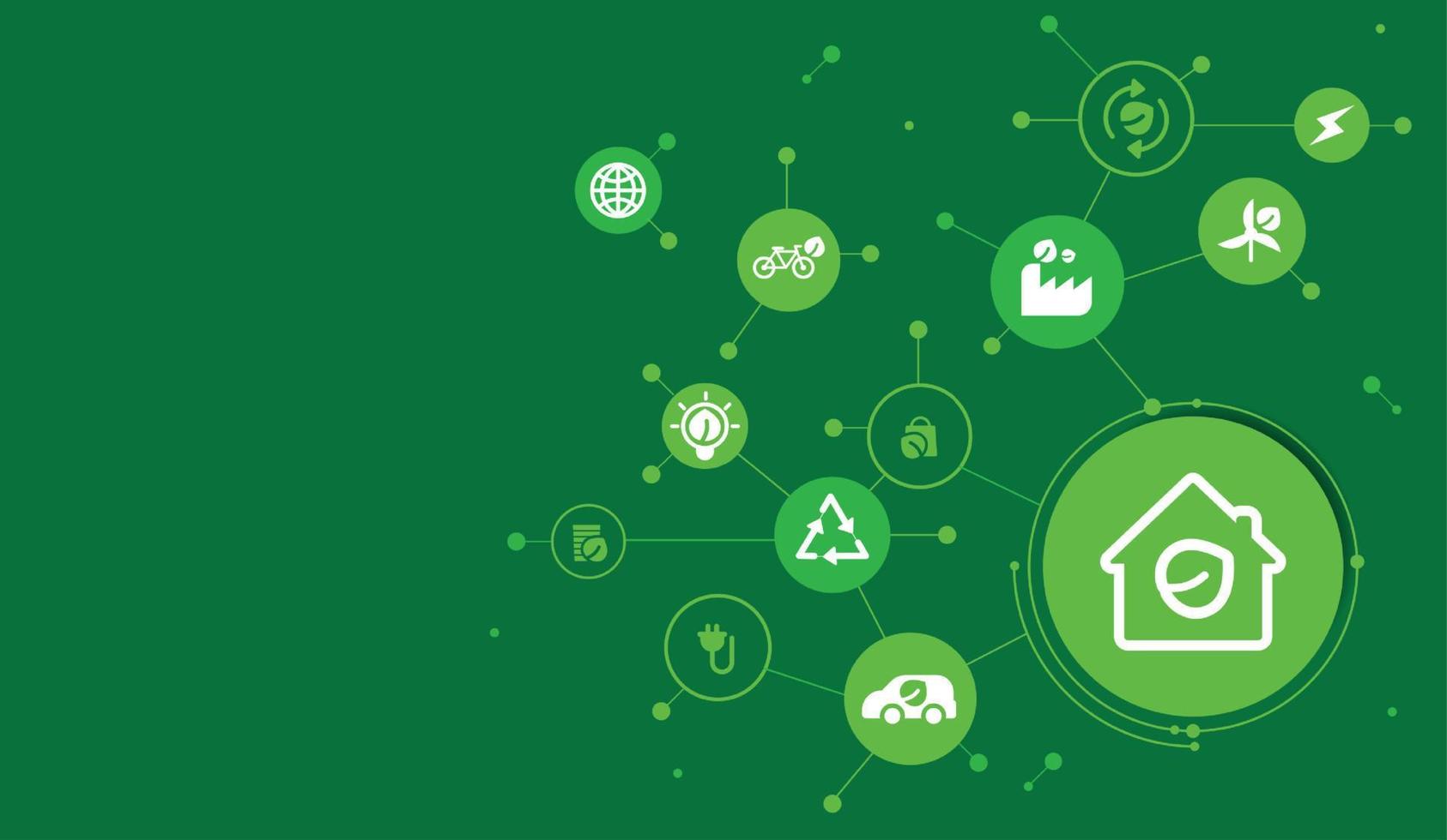 Eco technology or environmental technology concept with environment Icons over the network connection. vector design