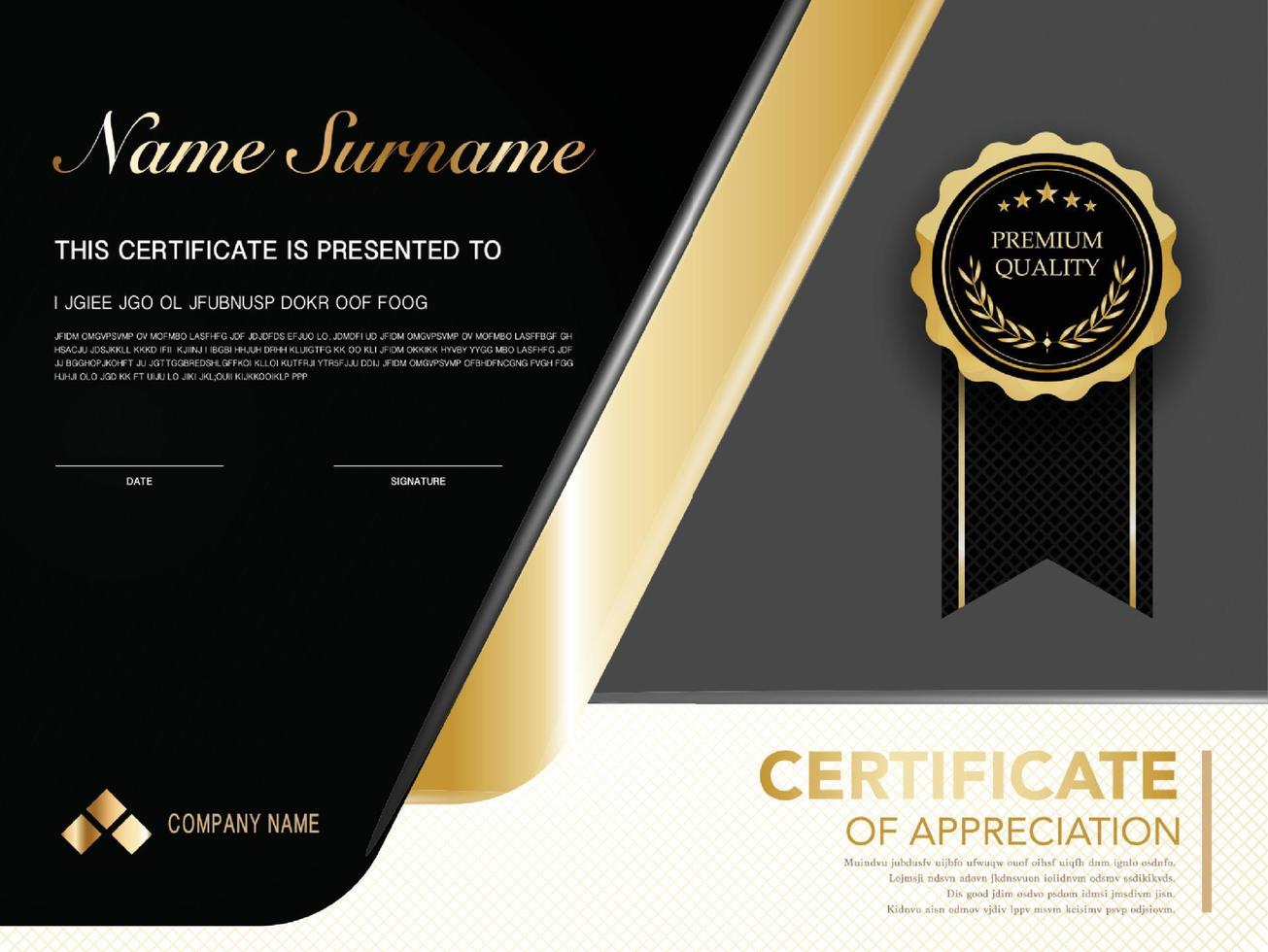 diploma certificate template black and gold color with luxury and modern style vector image