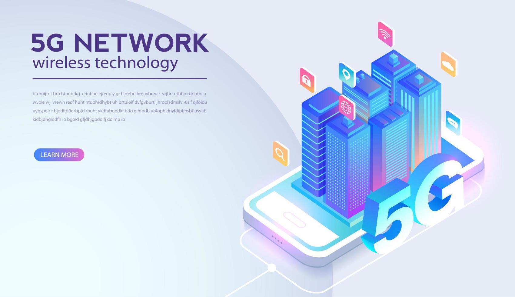 5G network wireless technology vector illustration. High-speed mobile internet of next generation. Using modern digital devices. Web page design template.