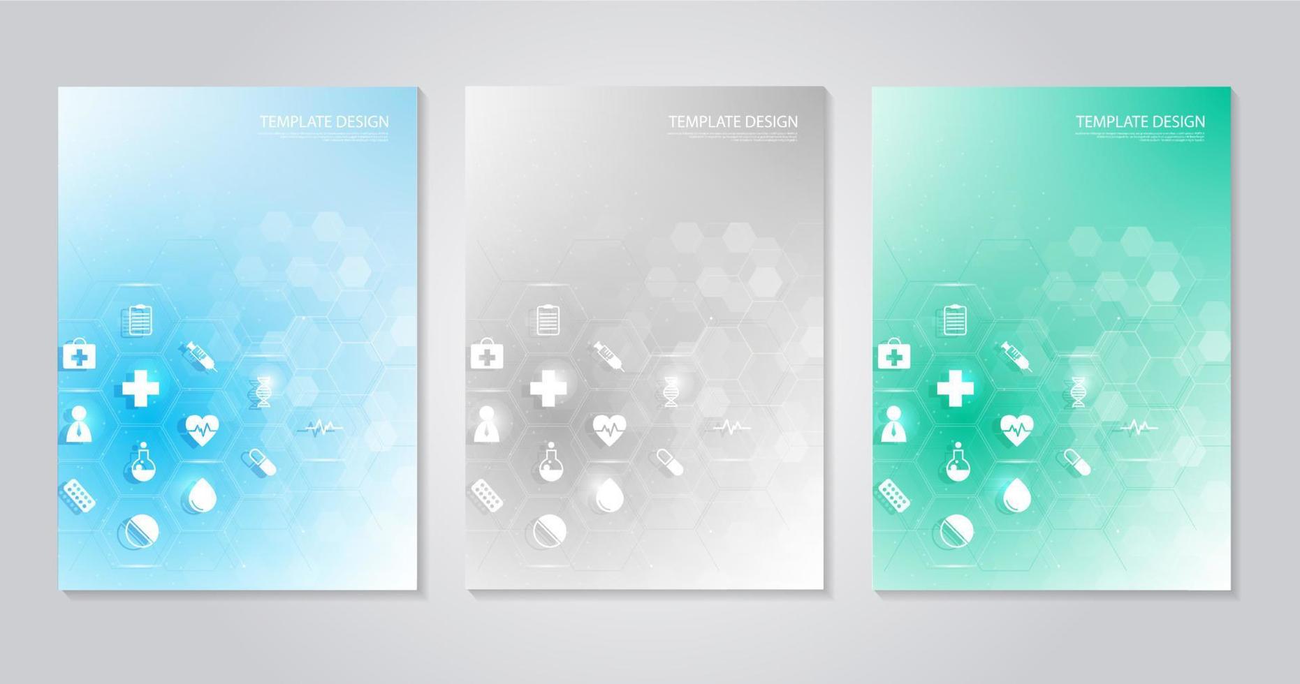 Template brochure or cover book, page layout, flyer design. Concept and idea for health care, technology. science icon pattern medical innovation concept. vector design.