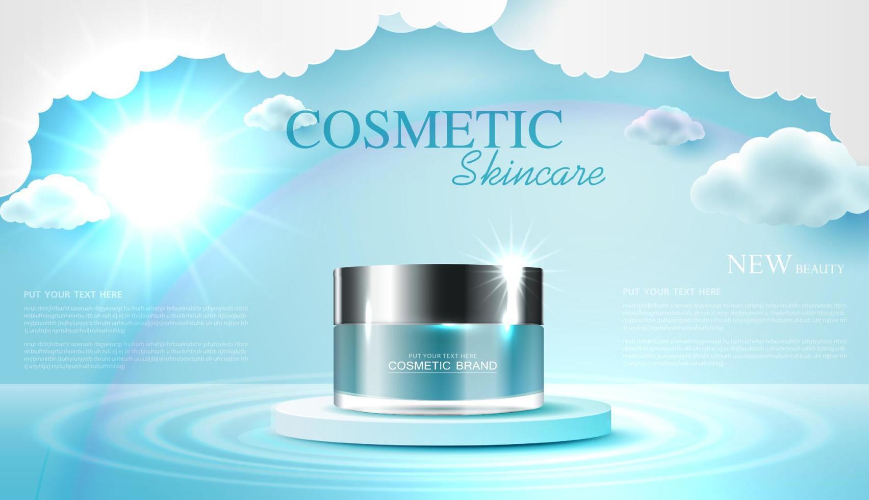 Cosmetics or skin care product ads with bottle, banner ad for beauty products with paper art of love and valentine day with paper heart and cloud. vector design.