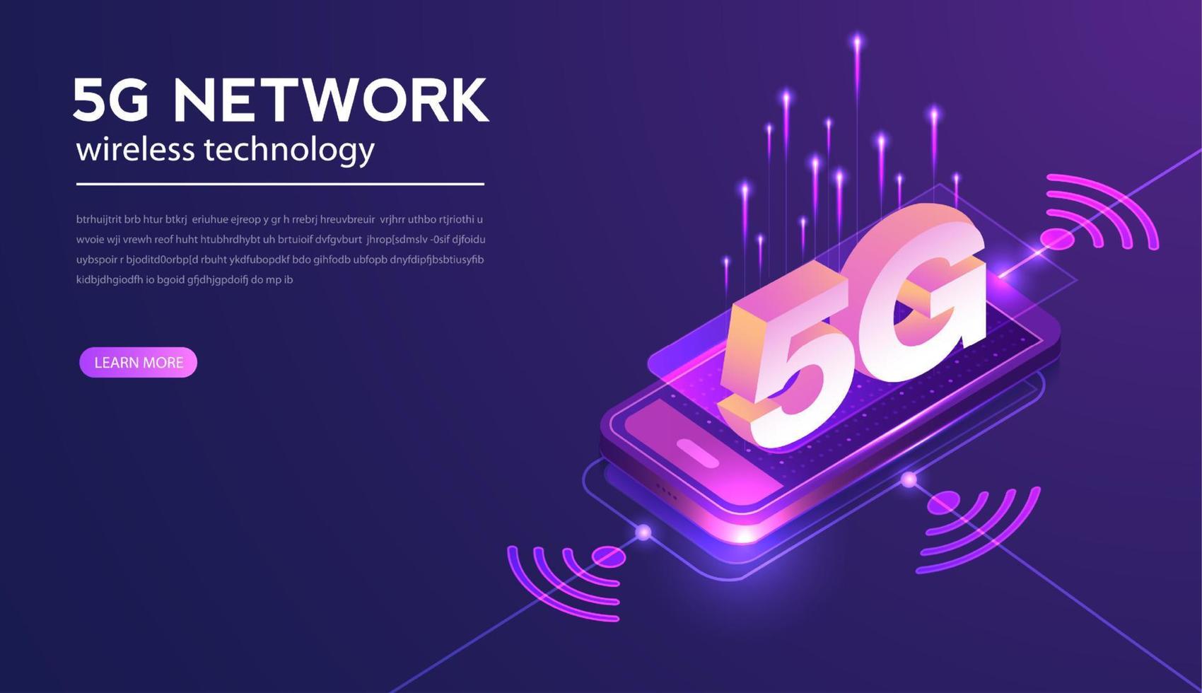 5G network wireless technology vector illustration. High-speed mobile internet of next generation. Using modern digital devices. Web page design template.