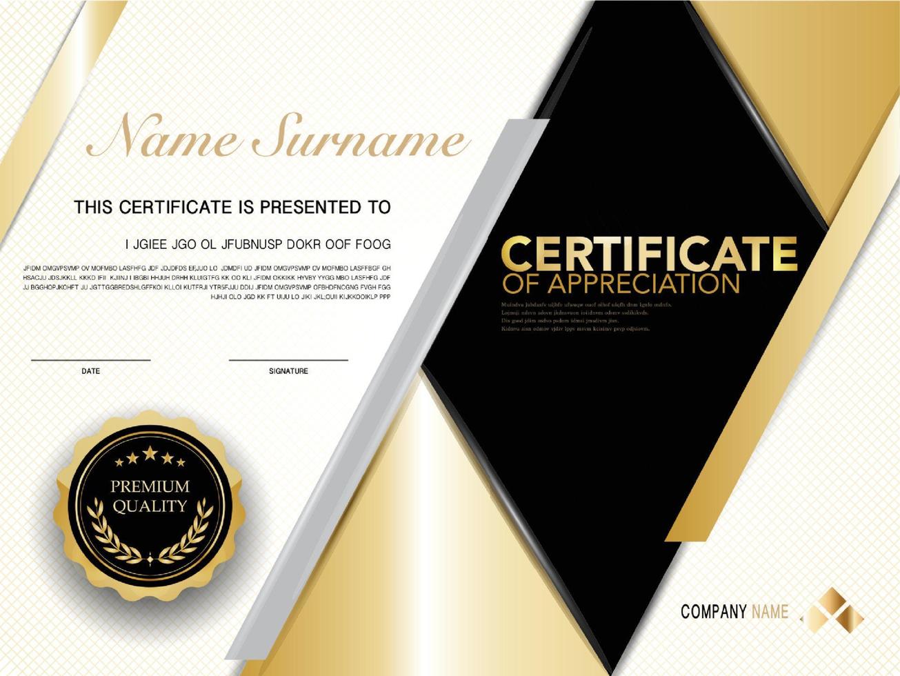 diploma certificate template black and gold color with luxury and modern style vector image