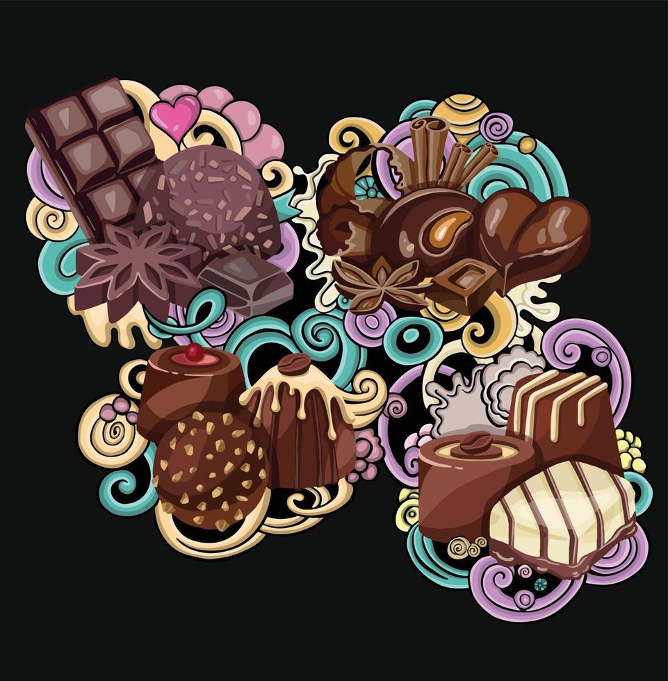 Isolated. Black, white and purple version. Cute and colorful candy sweet seamless pattern on black, white and purple background. High quality illustration vector