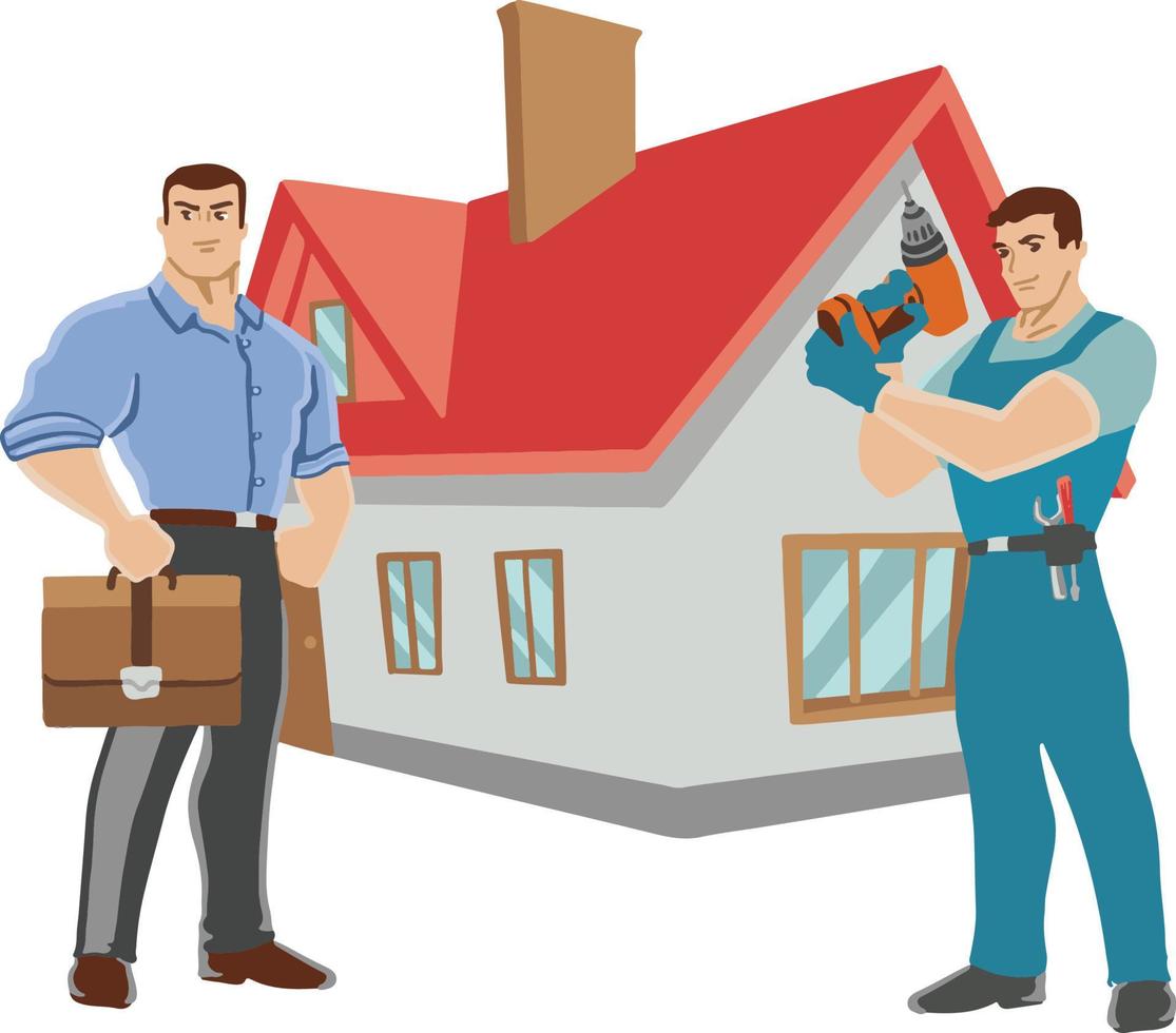 Buying a house with turnkey renovation,  foreman and realtor vector