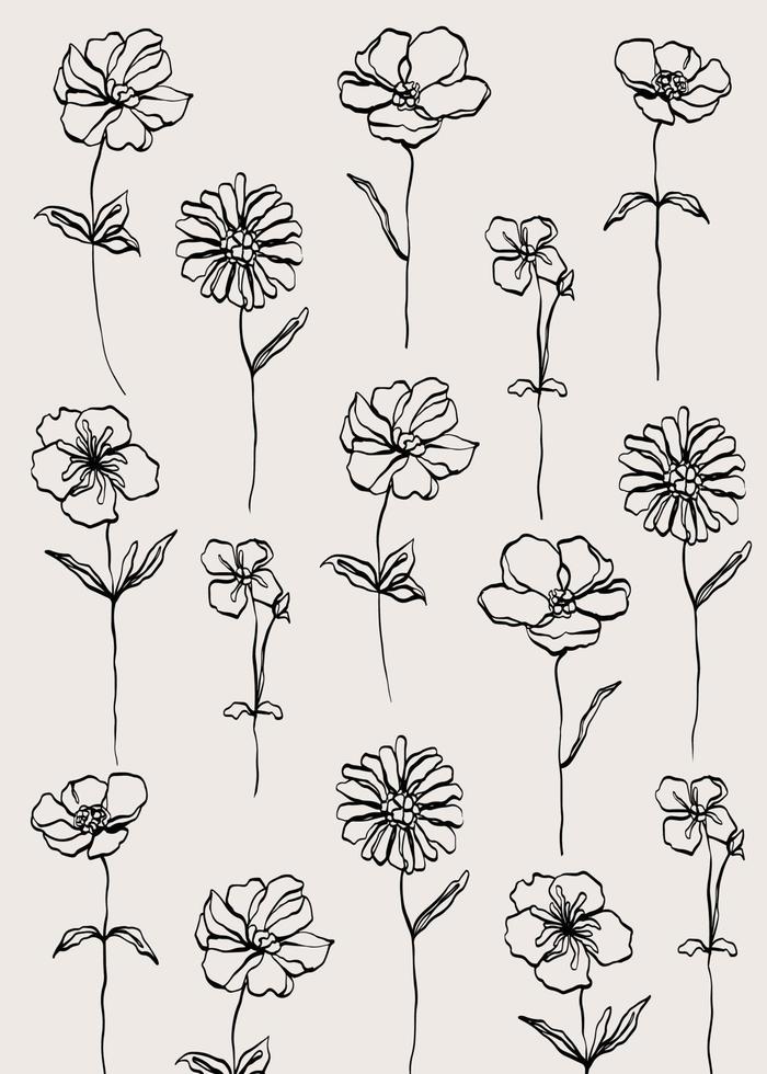 línea de patrón de flores fondo mínimo moderno para decoración de paredes, postales, pancartas o portadas de folletos. diseño vectorial vector