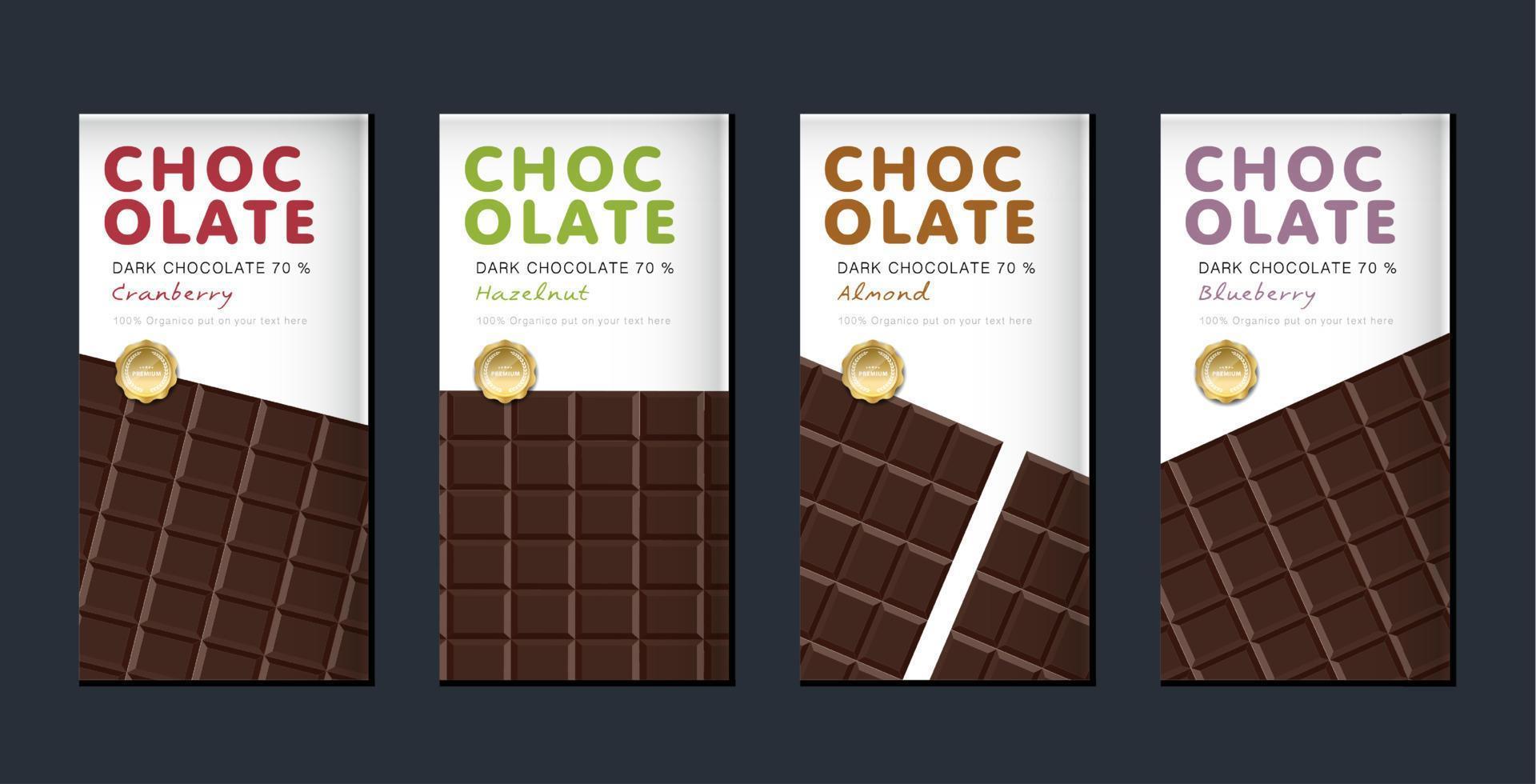 Chocolate bar packaging set. Trendy luxury product branding template with label pattern for packaging. Vector design.