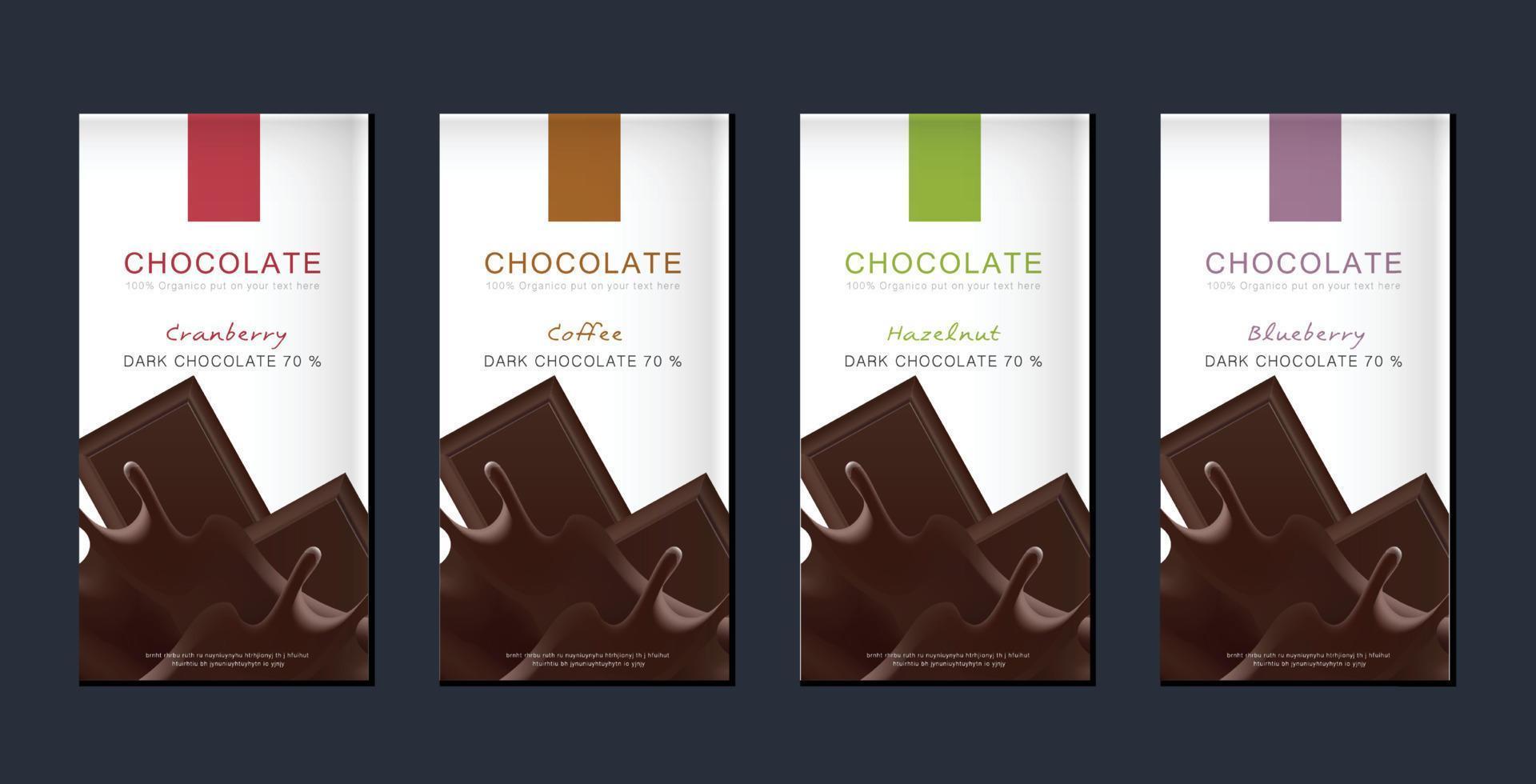 Chocolate bar packaging set. Trendy luxury product branding template with label pattern for packaging. Vector design.