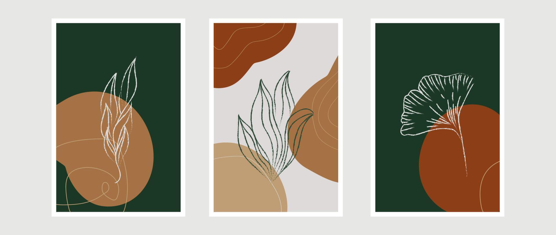 Vector botanical wall art set earth tone boho