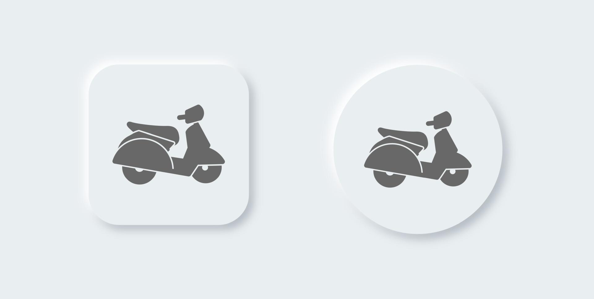 Scooter solid icon in neomorphic design style. Motorcycle signs vector illustration.