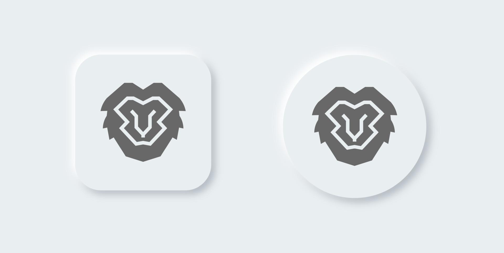 Lion solid icon in neomorphic design style. Animals signs vector illustration.