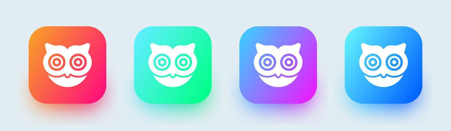 Owl solid icon in square gradient colors. Bird signs vector illustration.