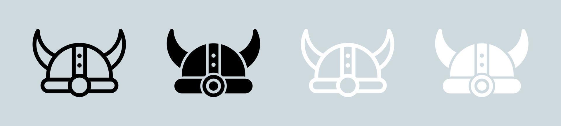 Viking helmet icon in black and white colors. Helmet with horns signs vector illustration.