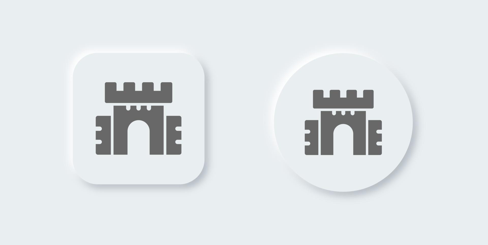 Castle solid icon in neomorphic design style. Citadel signs vector illustration.