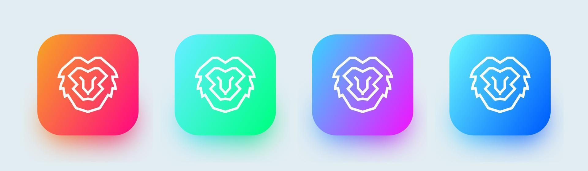 Lion line icon in square gradient colors. Animals signs vector illustration.