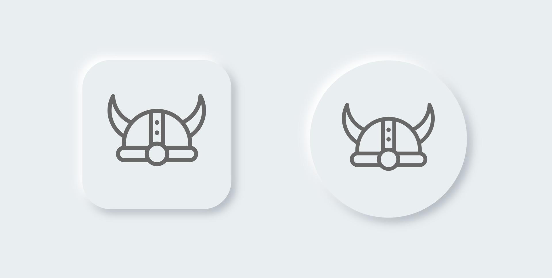 Viking helmet line icon in neomorphic design style. Helmet with horns signs vector illustration.