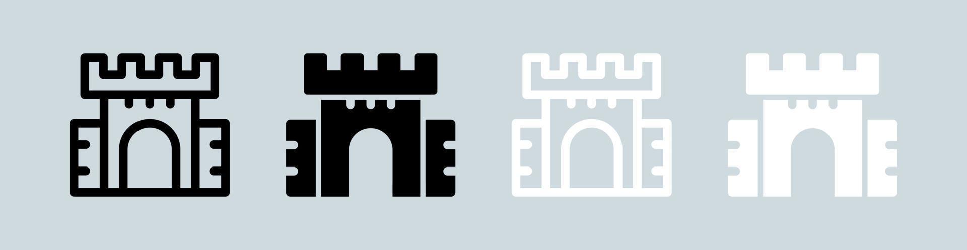 icono del castillo en colores blanco y negro. Ilustración de vector de signos de ciudadela.