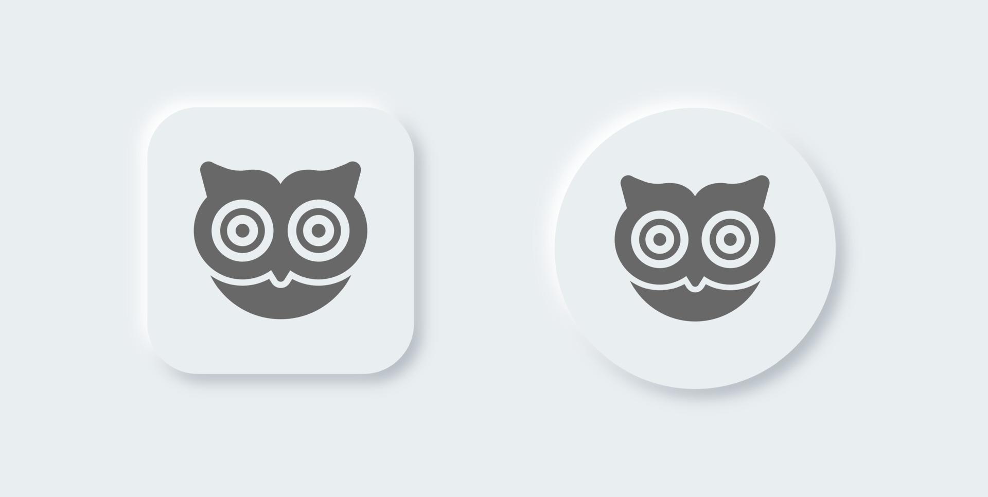 Owl solid icon in neomorphic design style. vector