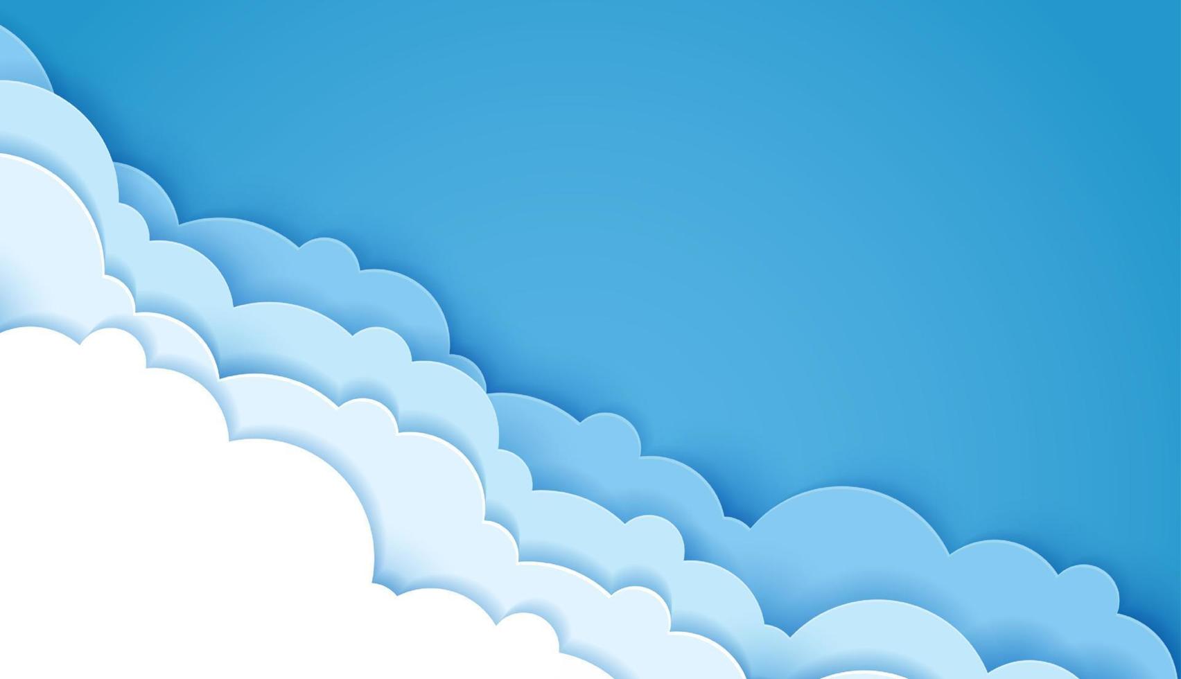 hermoso estilo de arte de corte de papel de nubes azules esponjosas. lugar para el texto. diseño vectorial vector