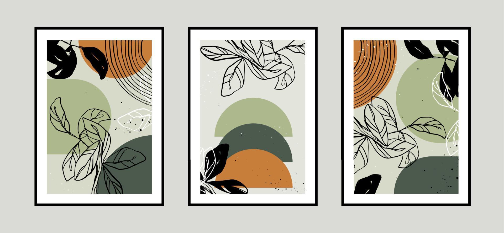Modern abstract leaves line art background with different shapes for wall decoration, postcard or brochure cover design. Vector design