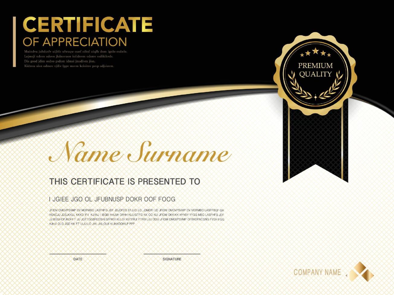 diploma certificate template black and gold color with luxury and modern style vector image