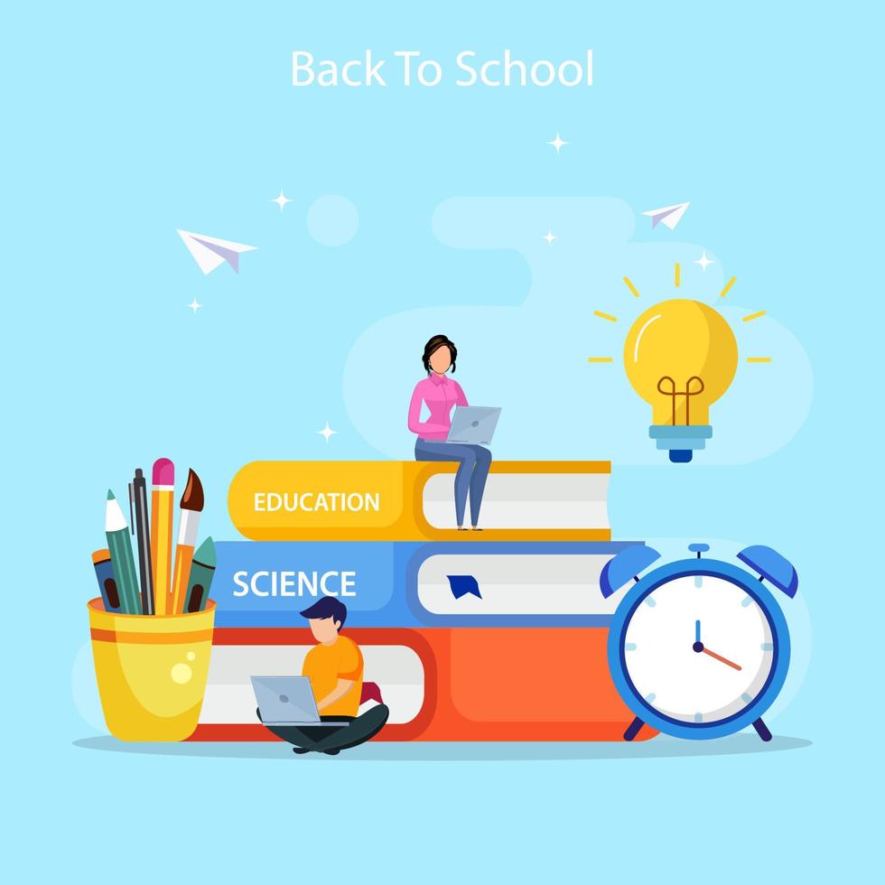 Modern flat design of back to school illustration concept. Flat Style vector template suitable for Web Landing Page, Background.