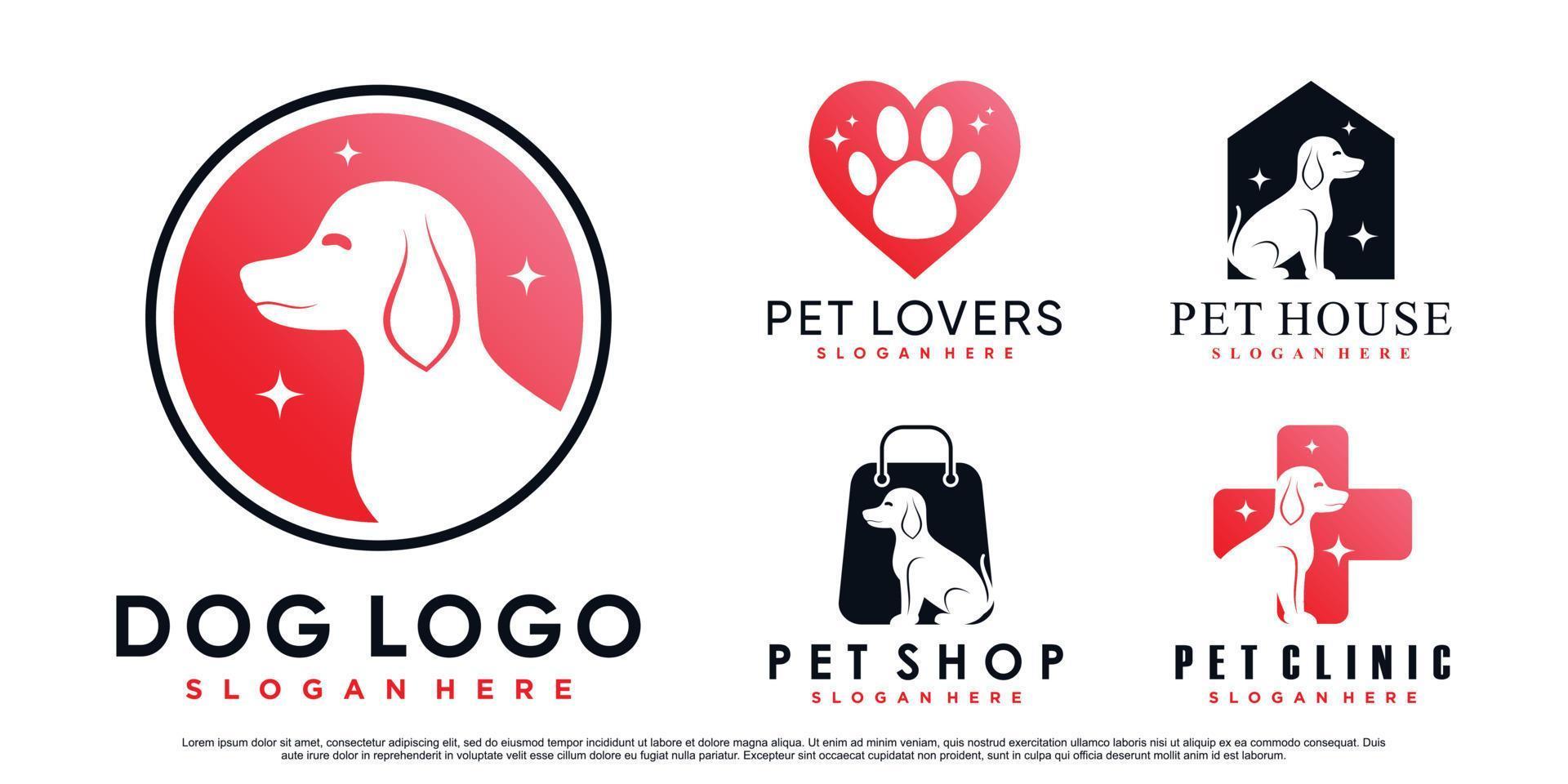 diseño de logotipo de conjunto de iconos de perro para tienda de mascotas, clínica y casa de mascotas con vector premium de elemento creativo